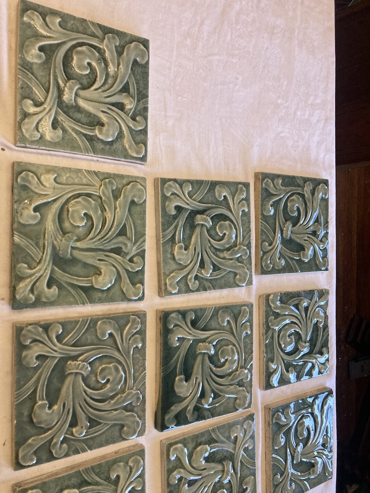 Antique Kensington Aquamarine Majolica Fireplace Tiles — Set of 16 - Image 4
