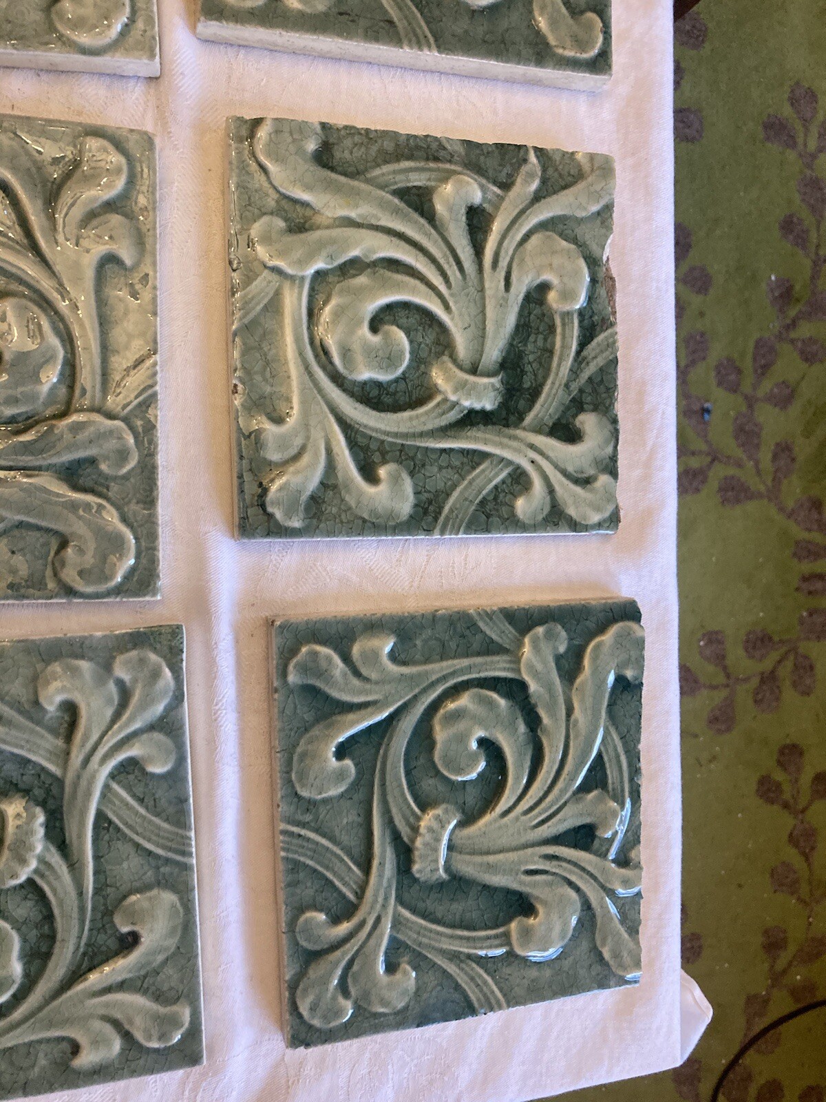 Antique Kensington Aquamarine Majolica Fireplace Tiles — Set of 16 - Image 5