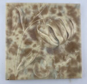 Antique Kensington Floral Majolica Fireplace Tiles — Set of 9, Gold Crazed