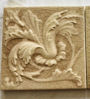 Antique Cambridge Acanthus Scroll Tile — Ivory Lilac Majolica