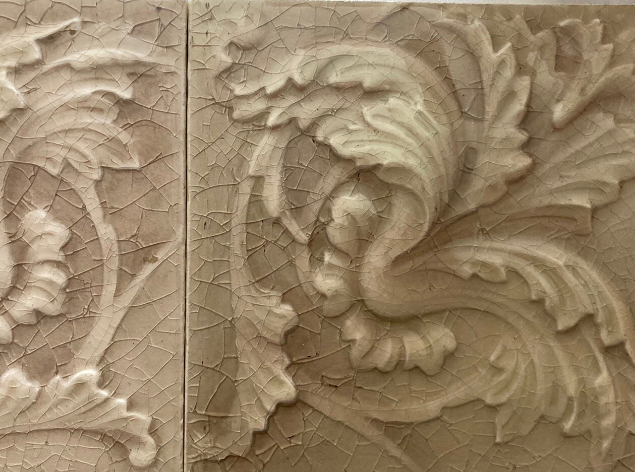 Antique Cambridge Acanthus Scroll Tile — Ivory Lilac Majolica - Image 3