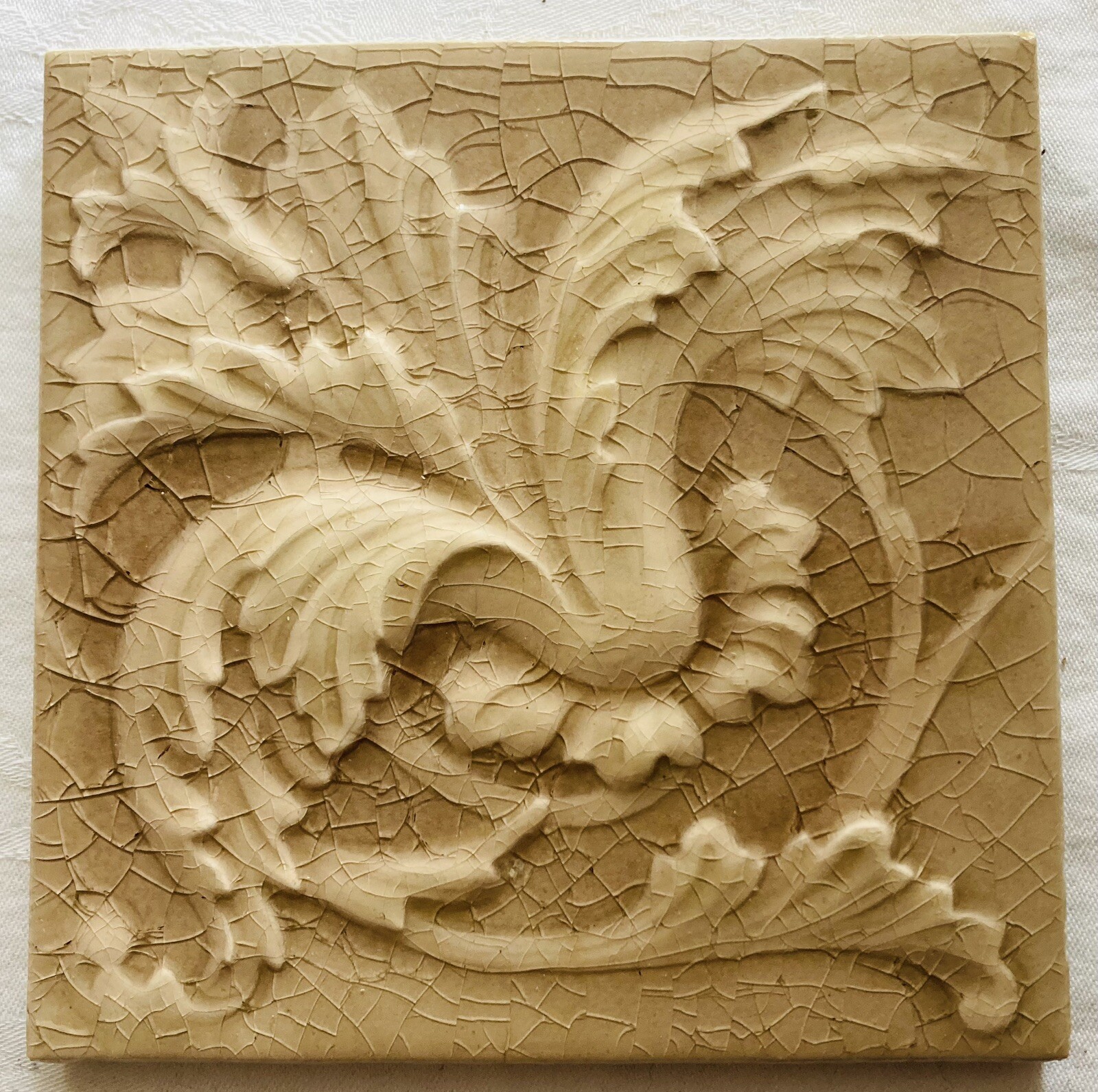 Antique Cambridge Acanthus Scroll Tile — Ivory Lilac Majolica - Image 5