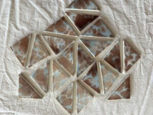 Antique Blue & Cocoa Crackle Triangle Tiles — Early 1900s, Set of 20