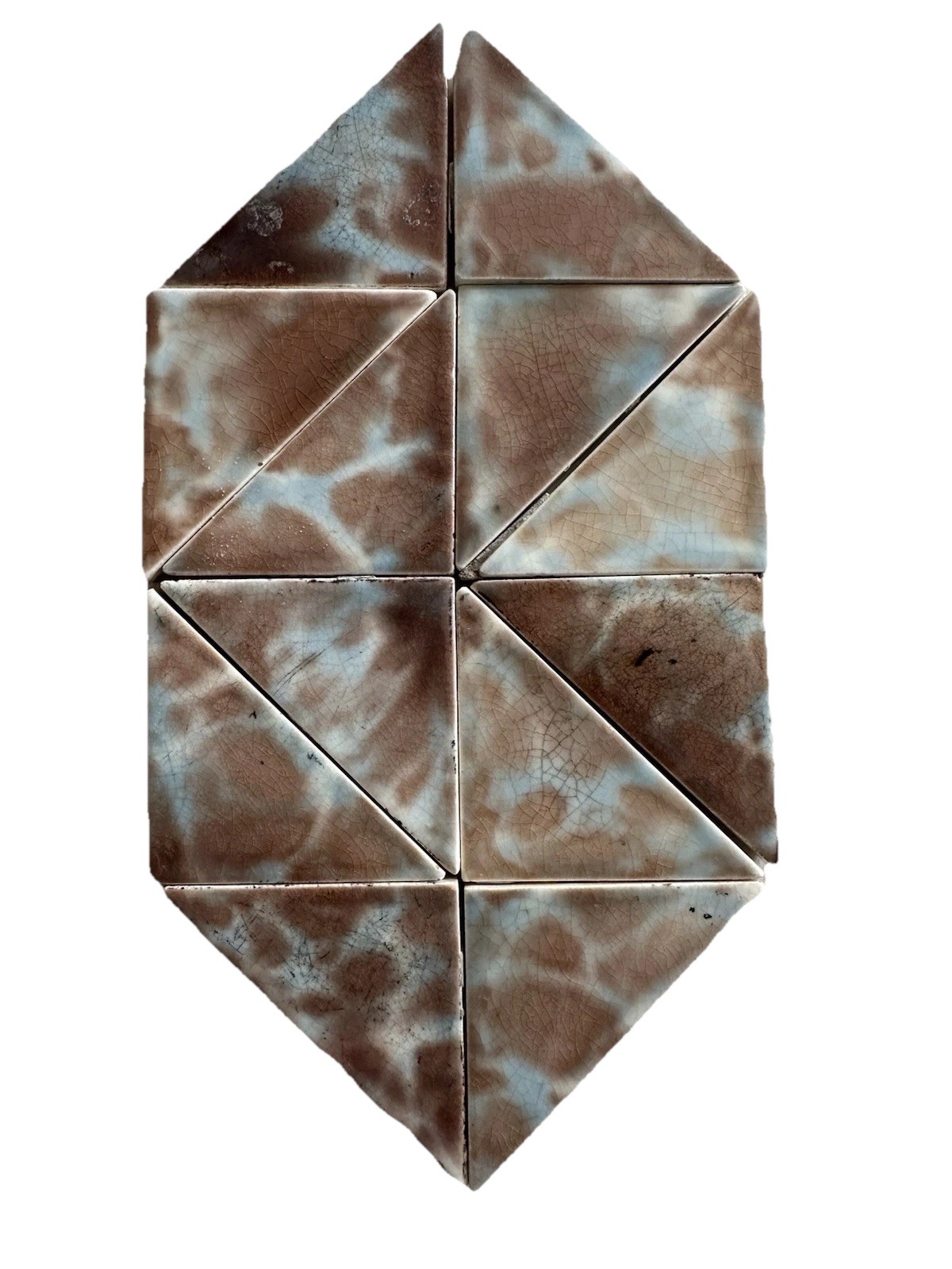 Antique Blue & Cocoa Crackle Triangle Tiles — Early 1900s, Set of 20 - Image 2