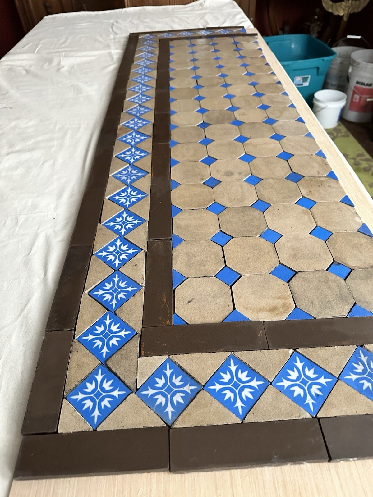 Antique AETCO Cobalt & Café Mosaic Hearth — Zanesville c.1890 - Image 3