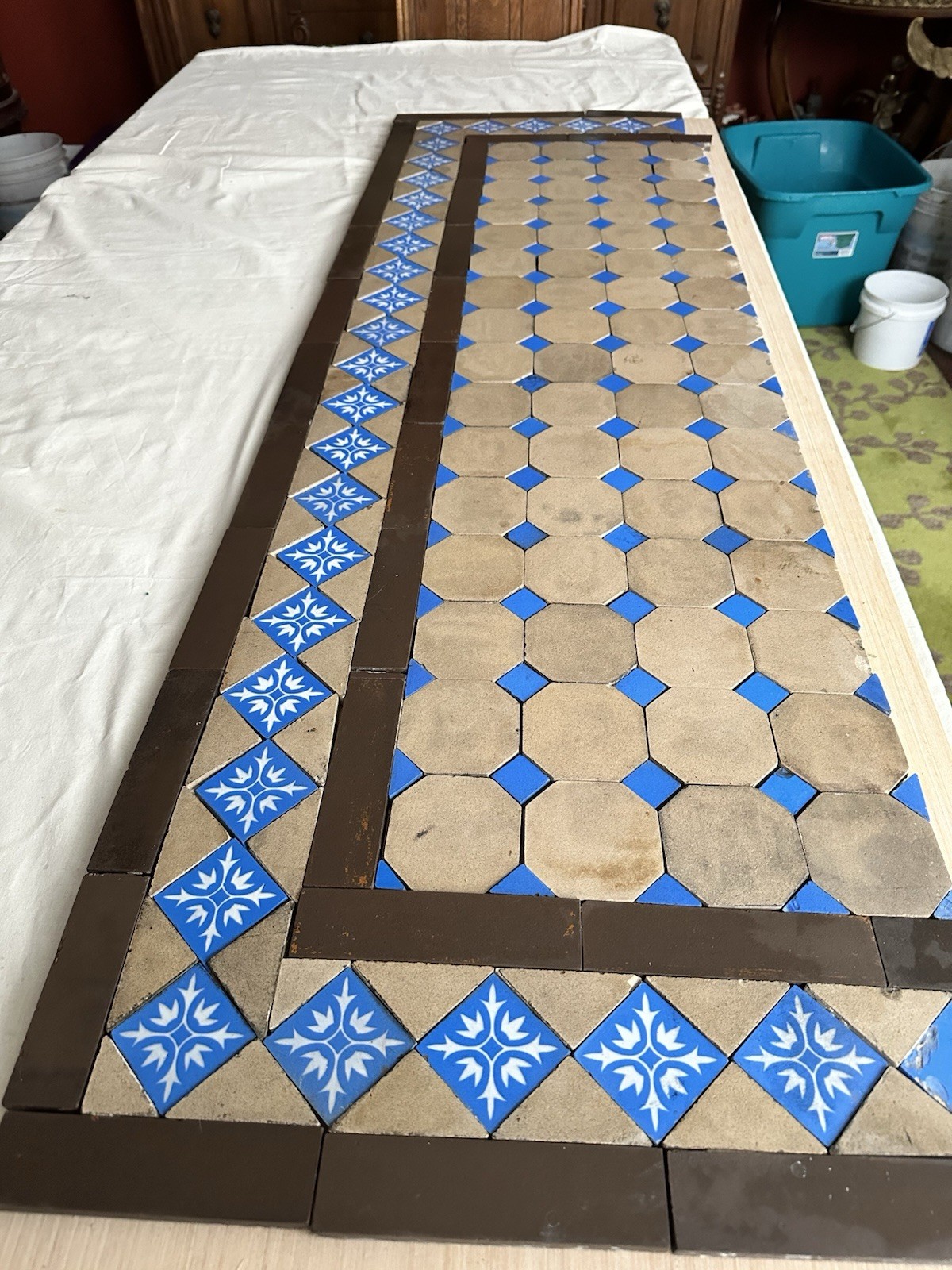 Antique AETCO Cobalt & Café Mosaic Hearth — Zanesville c.1890 - Image 5