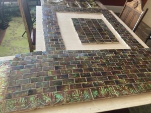 Complete AETCO Flame Green Tile Surround and Hearth - 12 sq ft - Floral Border