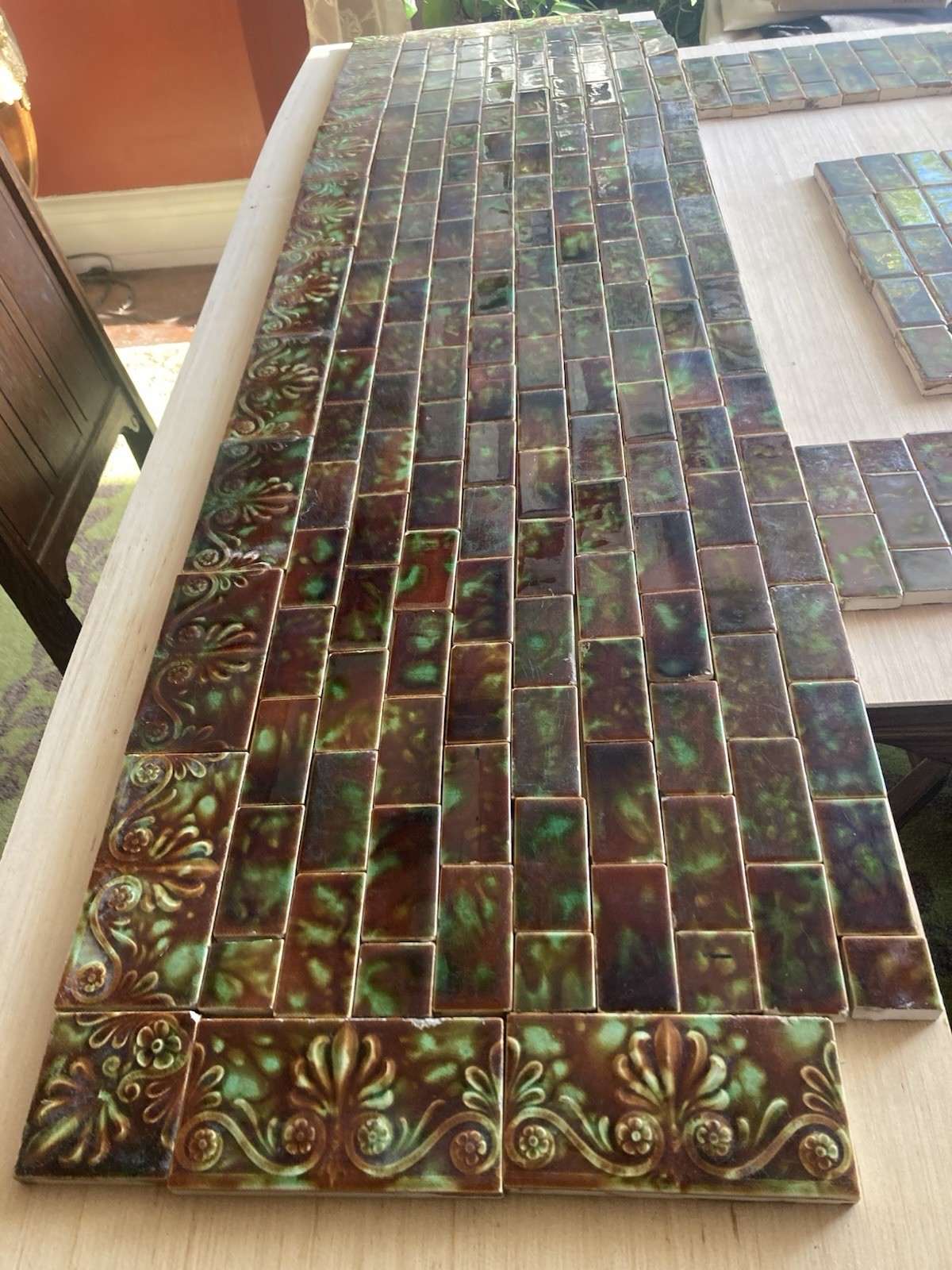 Complete AETCO Flame Green Tile Surround and Hearth - 12 sq ft - Floral Border - Image 2