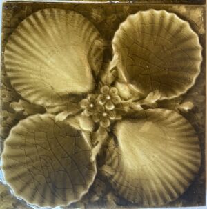 Antique AETCO Fireplace Tile Set - Majolica Tiles, 1890s, Botanical Shell Motif
