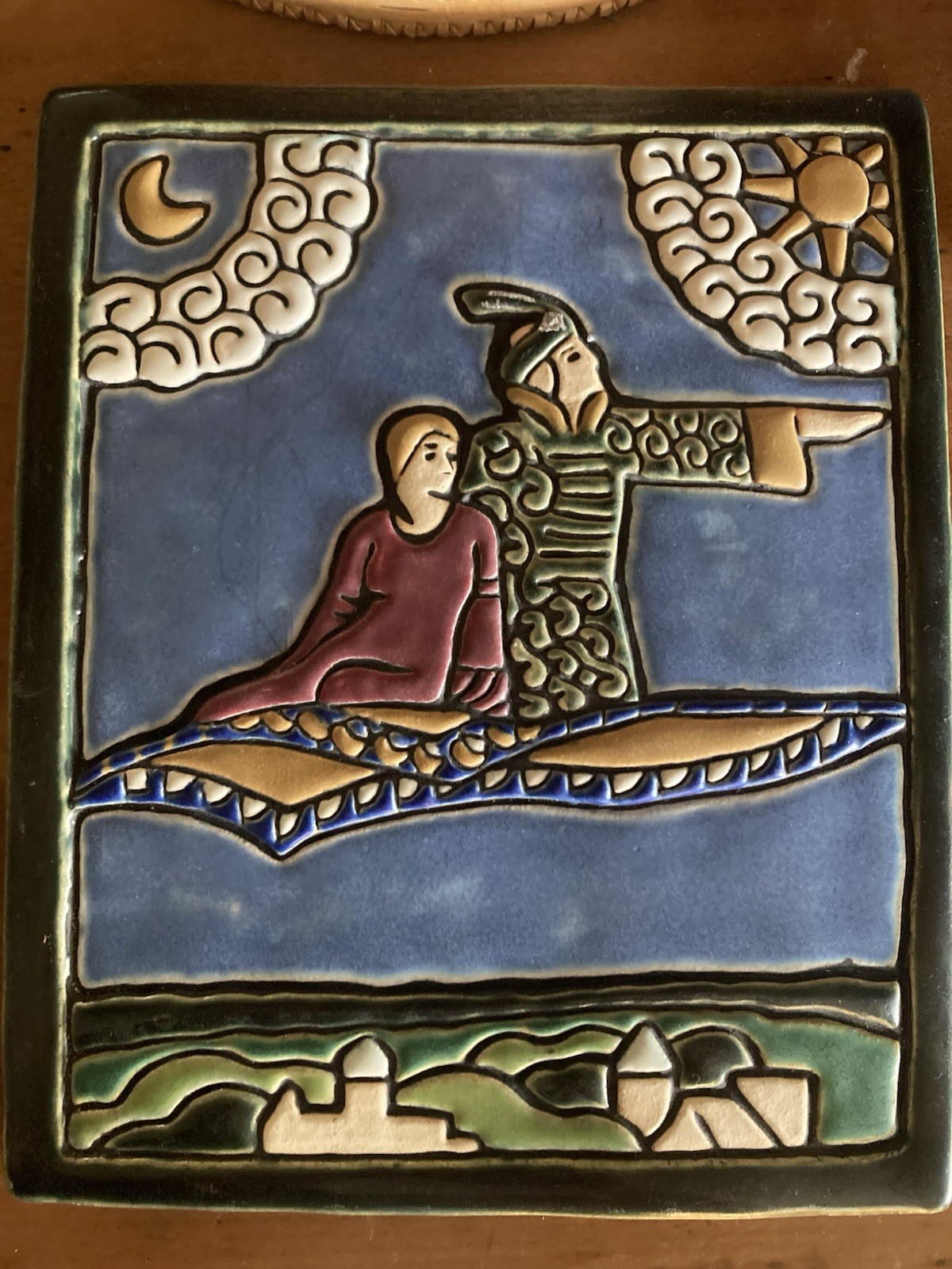 Pewabic Detroit 2004 Aladdin Flying Carpet Signed Limited Edition Art Tile