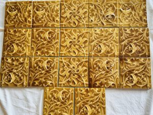 American Encaustic Floral Fireplace Tile Set - Rare Golden Hues
