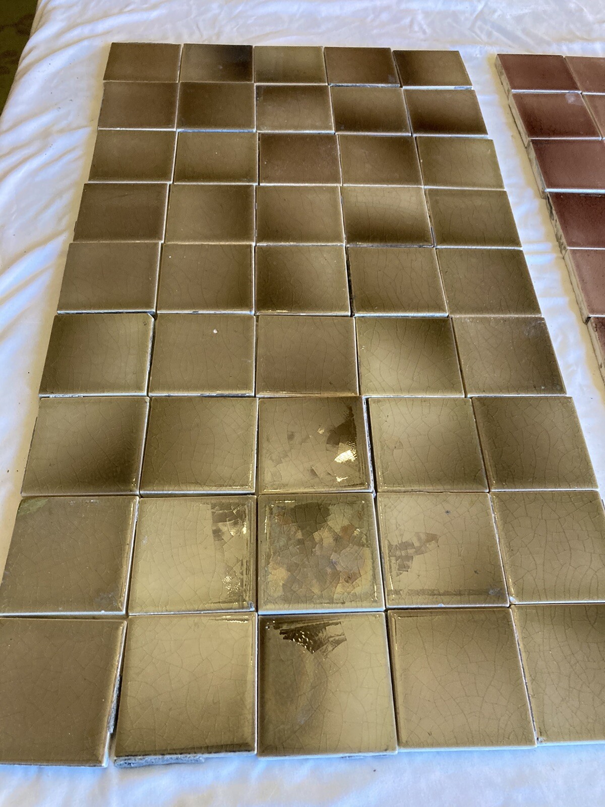Antique Mottled Bronze Fireplace Tiles — 45 Glazed 3x3 Squares, 1900s - Image 2