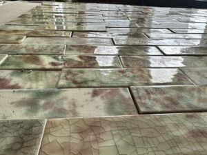 Antique Cambridge and Hamilton Hearth Tiles - Shimmering Green and Cocoa, Buffalo NY