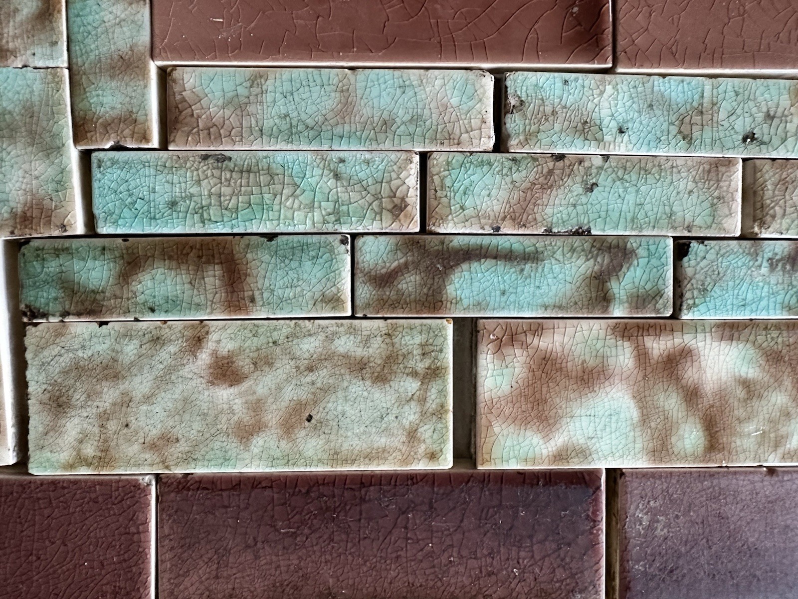 Antique AETCO Zanesville Hearth Tile Panel - Pink and Green Rustic Backsplash - Image 2