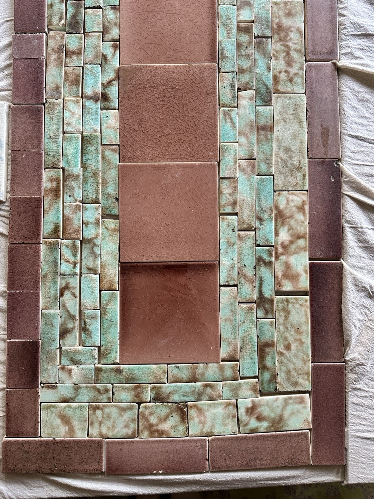 Antique AETCO Zanesville Hearth Tile Panel - Pink and Green Rustic Backsplash - Image 3