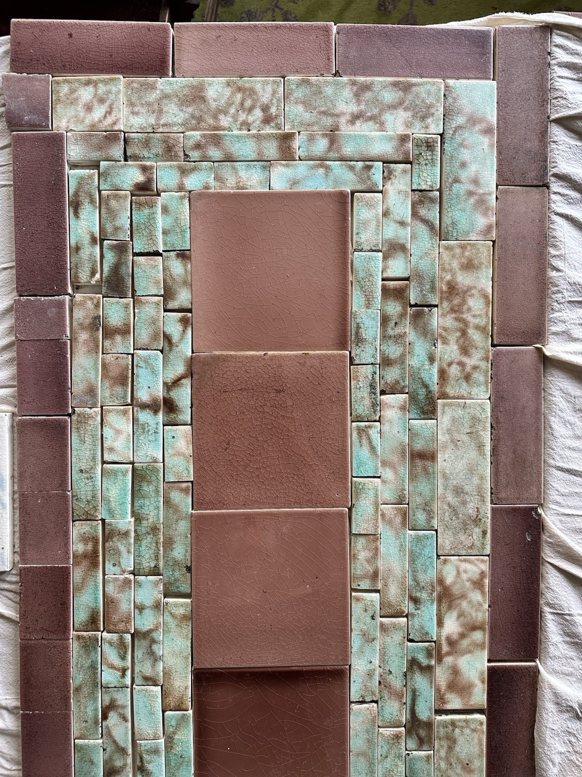 Antique AETCO Zanesville Hearth Tile Panel - Pink and Green Rustic Backsplash - Image 4