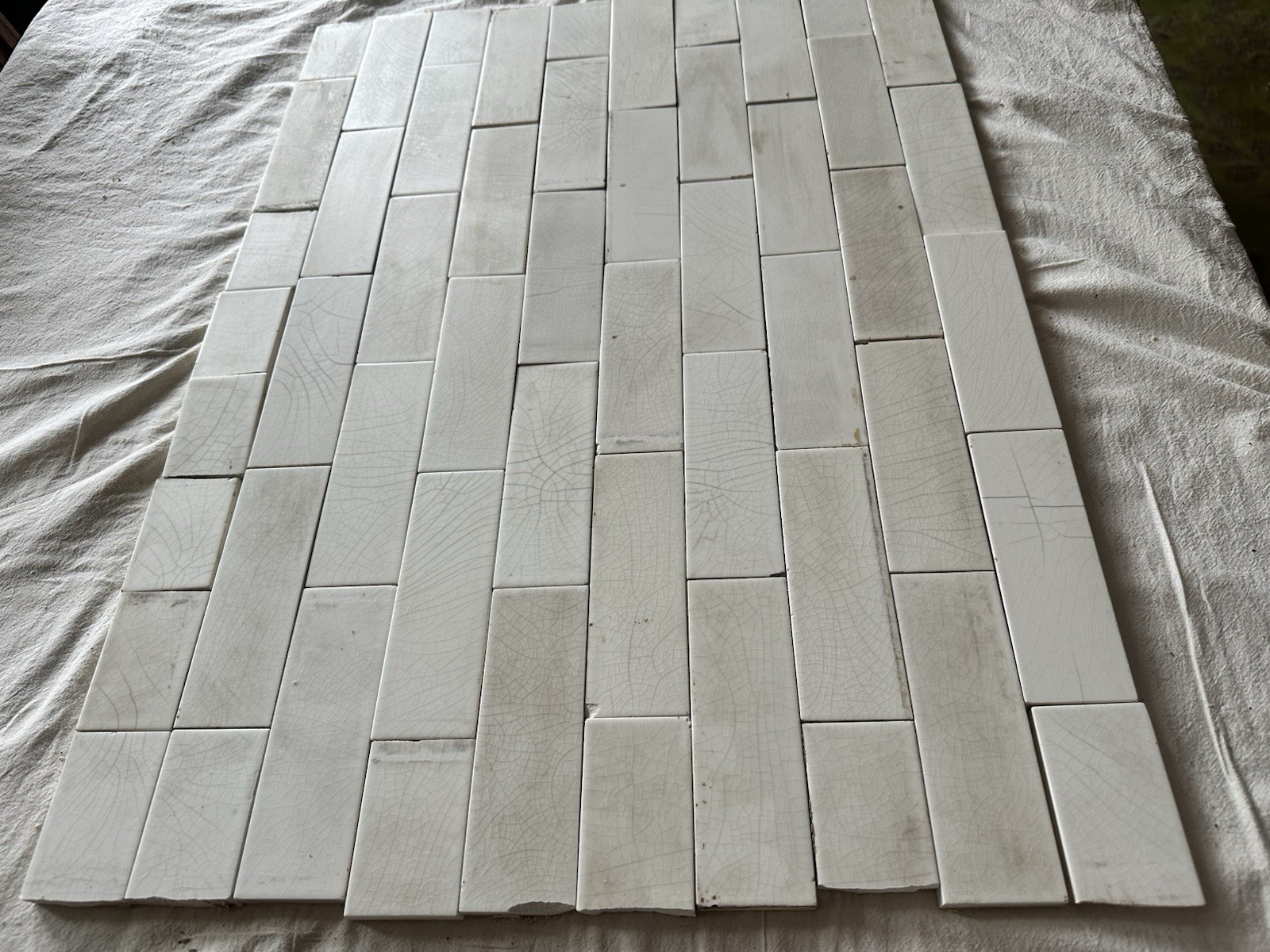 Antique AETCO White Fireplace Tiles 6x2 Subway — Arts and Crafts Set, 57 Tiles - Image 2