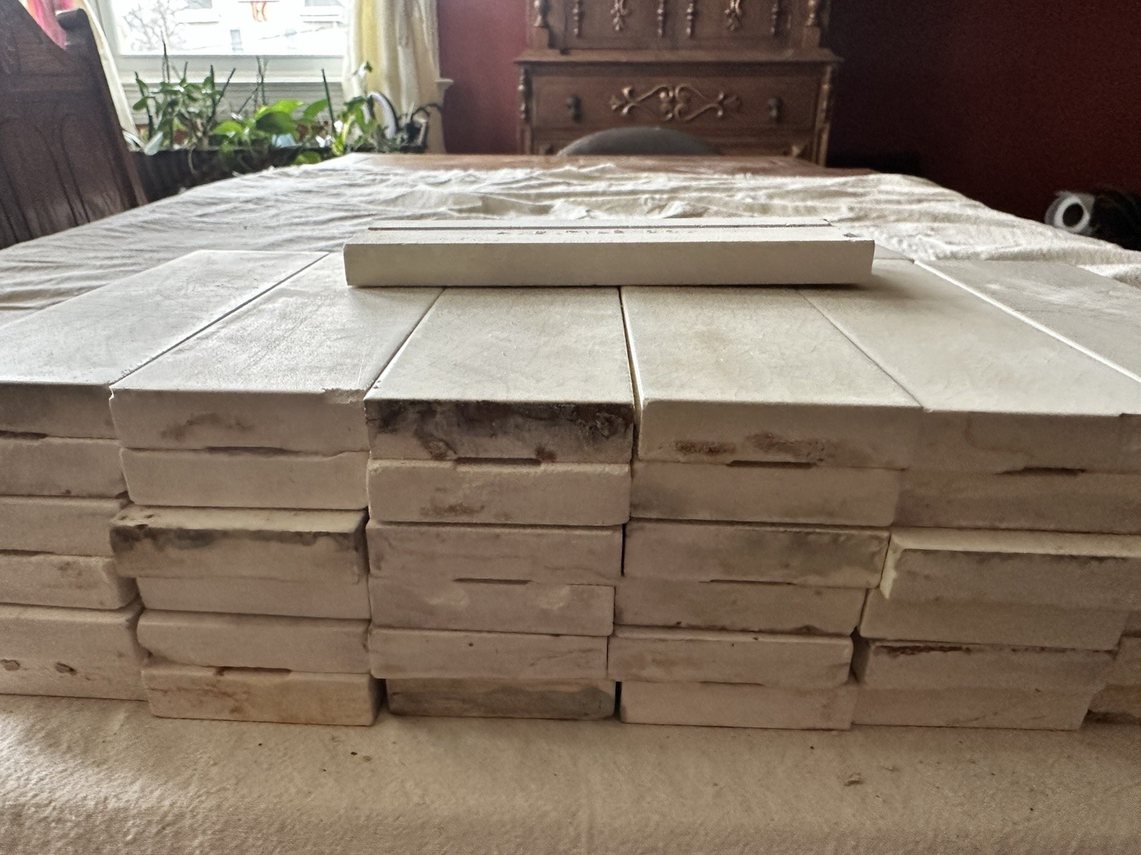 Antique AETCO White Fireplace Tiles 6x2 Subway — Arts and Crafts Set, 57 Tiles - Image 4