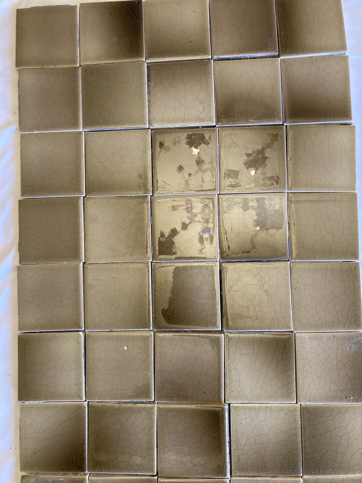 Antique Mottled Bronze Fireplace Tiles — 45 Glazed 3x3 Squares, 1900s - Image 4