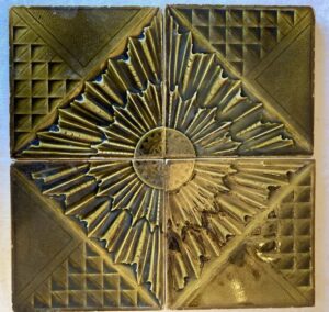 USETCO 12” Sunburst Tile Medallion — Olive Green Glaze, 4-Tile Set