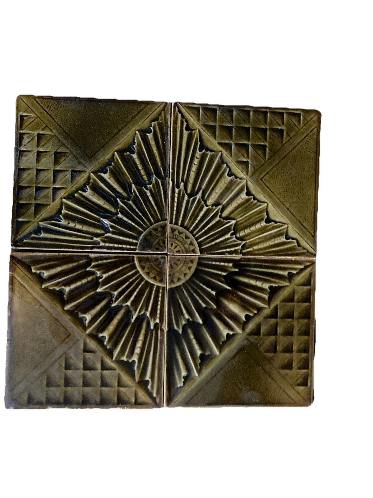 USETCO 12” Sunburst Tile Medallion — Olive Green Glaze, 4-Tile Set - Image 4