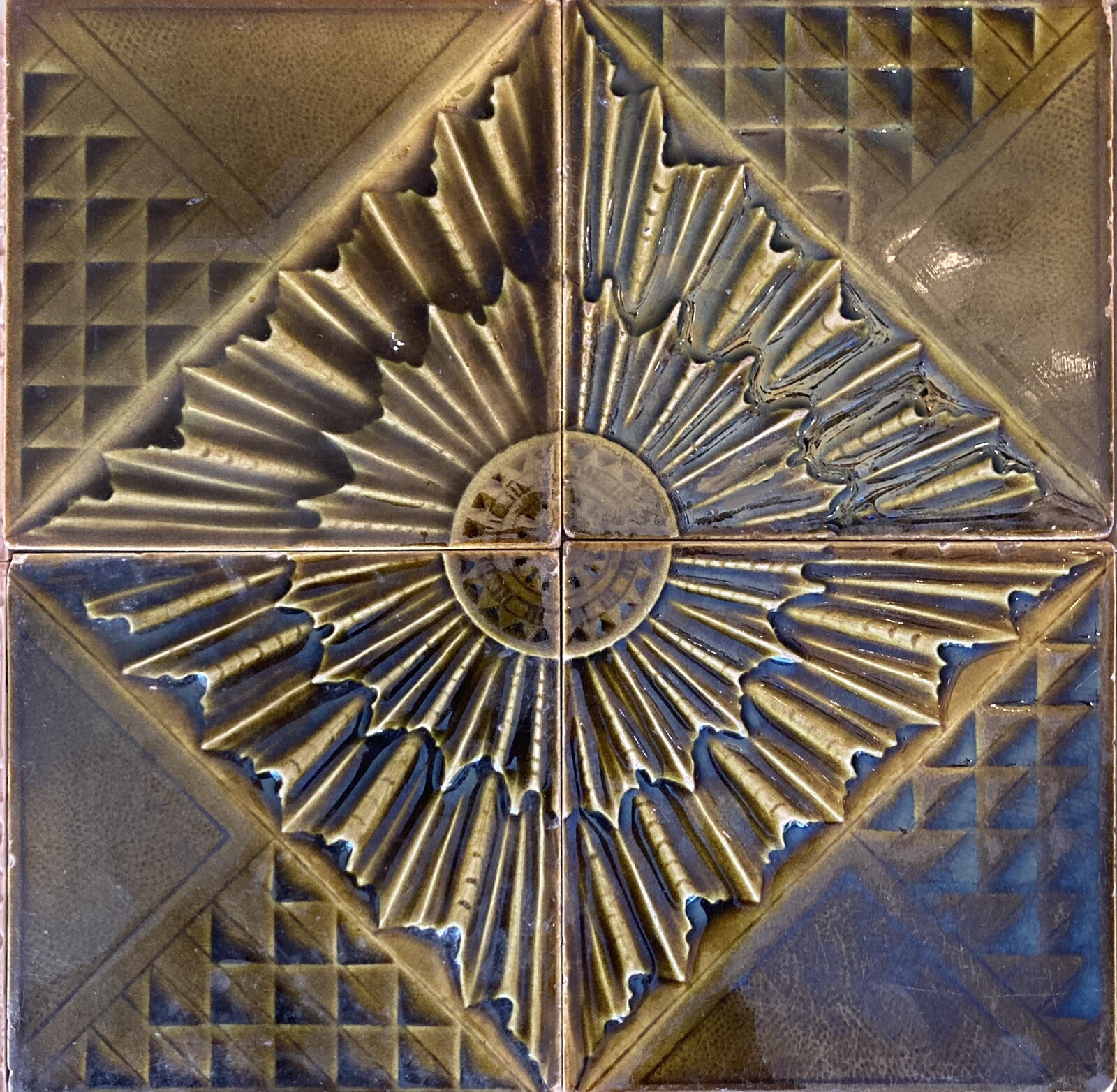 USETCO 12” Sunburst Tile Medallion — Olive Green Glaze, 4-Tile Set - Image 5