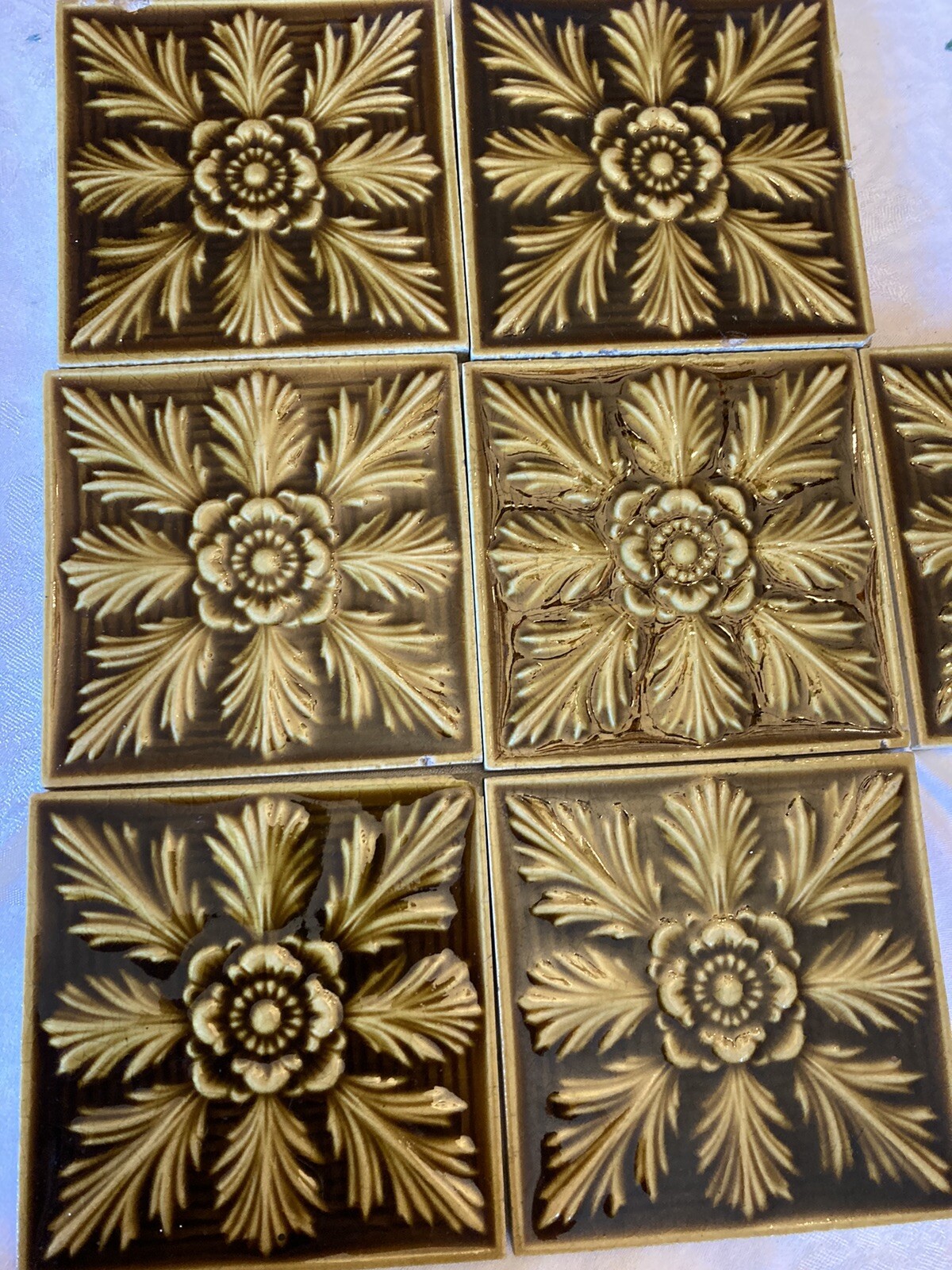 Antique Trent Tile Celestial Florals — Starburst Medallion Set of 5, 6x6 - Image 2
