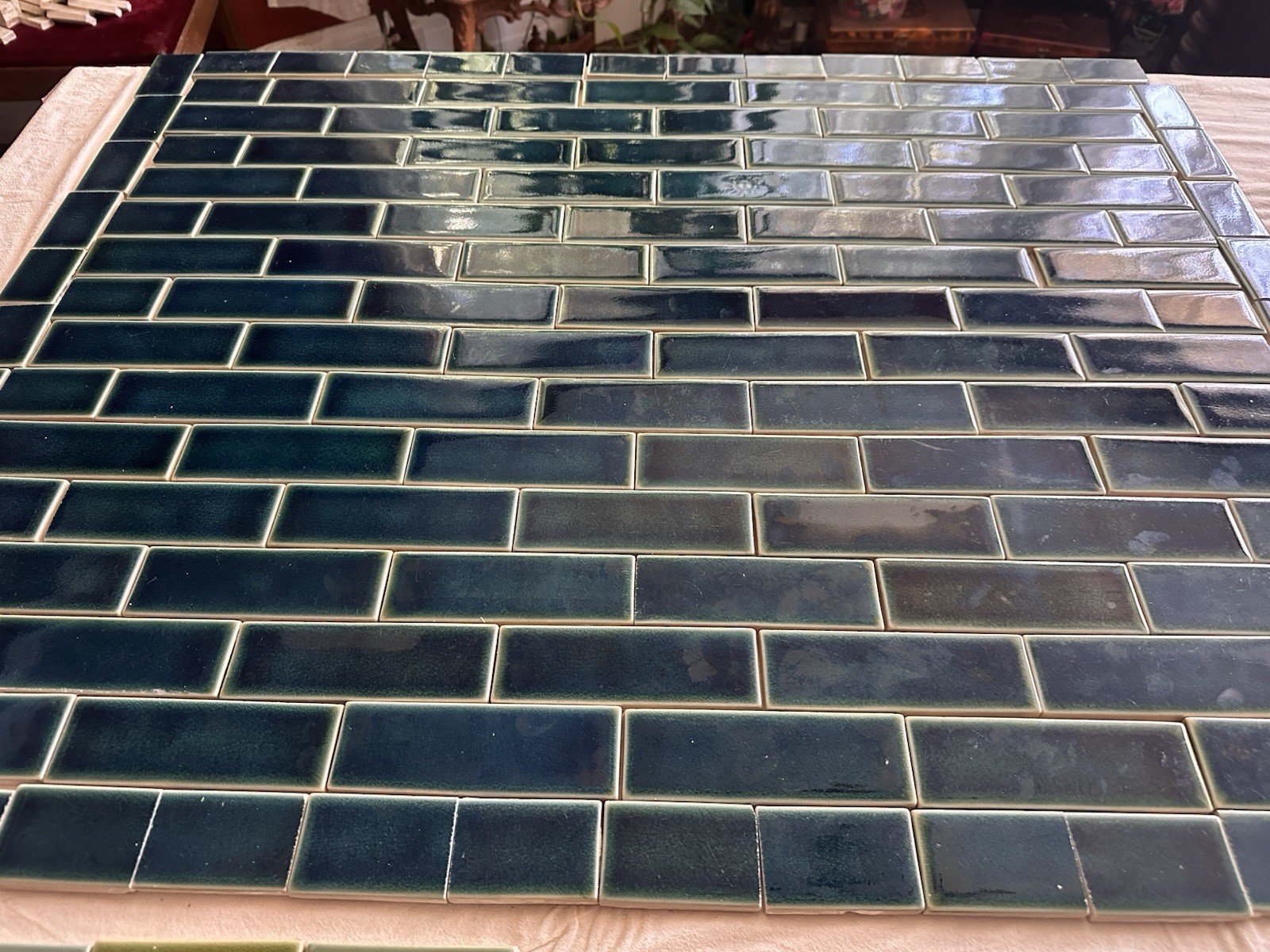 Rookwood Pottery Tile Lot — Custom Deep Turquoise Glaze, Cincinnati (~9 sq ft)