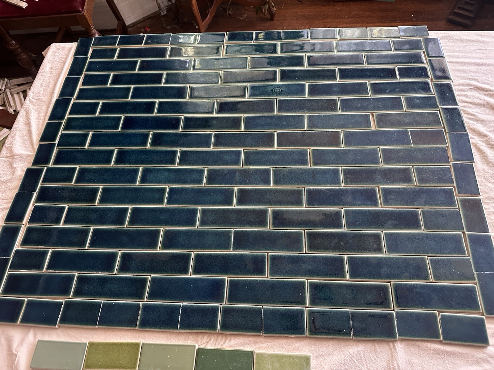 Rookwood Pottery Tile Lot — Custom Deep Turquoise Glaze, Cincinnati (~9 sq ft) - Image 2