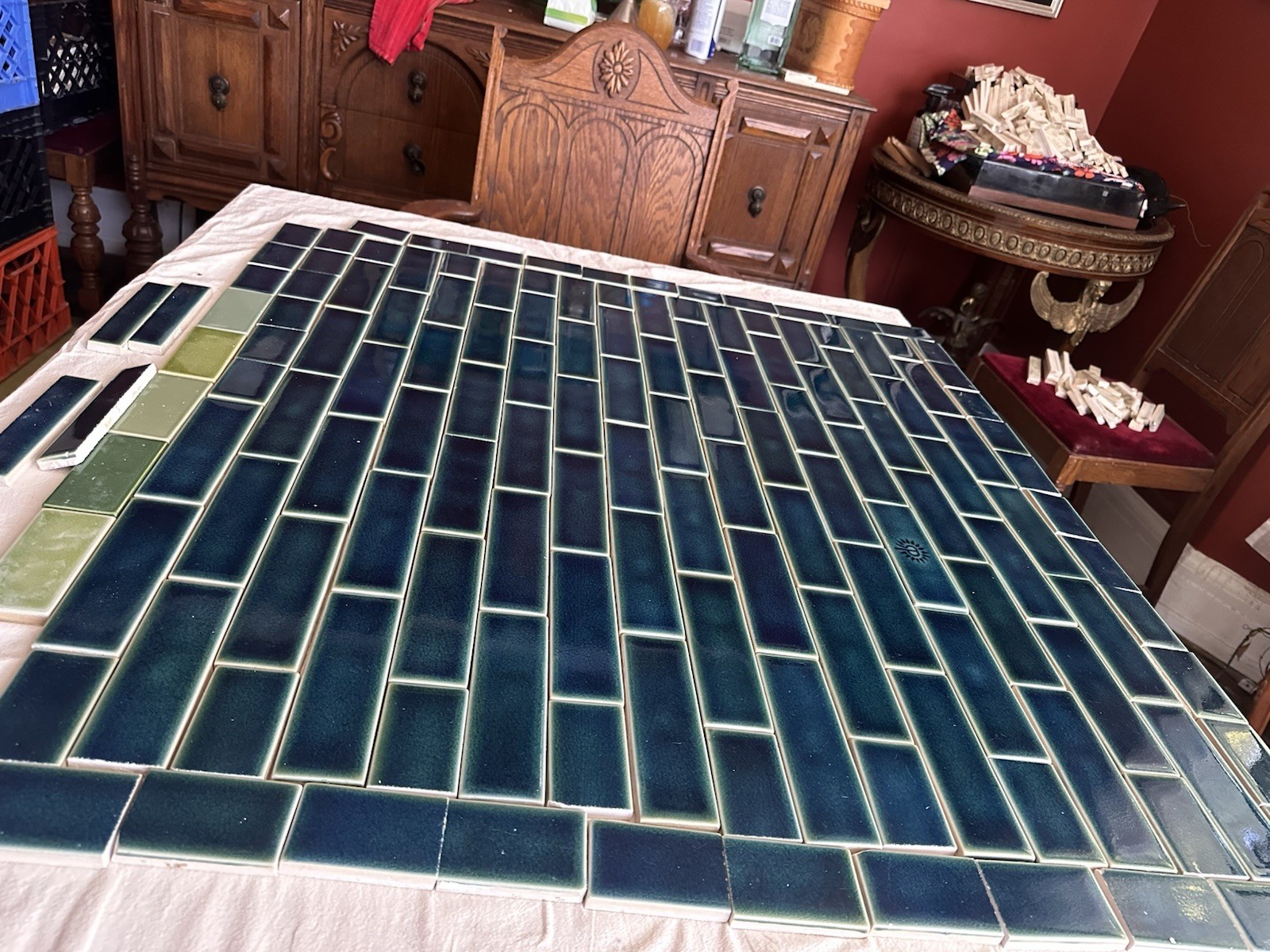 Rookwood Pottery Tile Lot — Custom Deep Turquoise Glaze, Cincinnati (~9 sq ft) - Image 4