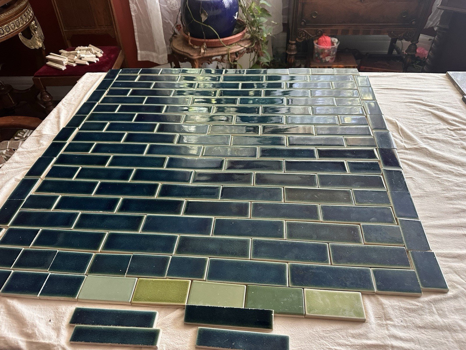 Rookwood Pottery Tile Lot — Custom Deep Turquoise Glaze, Cincinnati (~9 sq ft) - Image 5