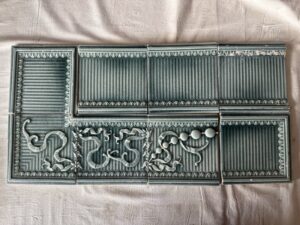 Antique Providential Tile Works Panel — Turquoise-Aquamarine, Trenton NJ, 8 Tiles