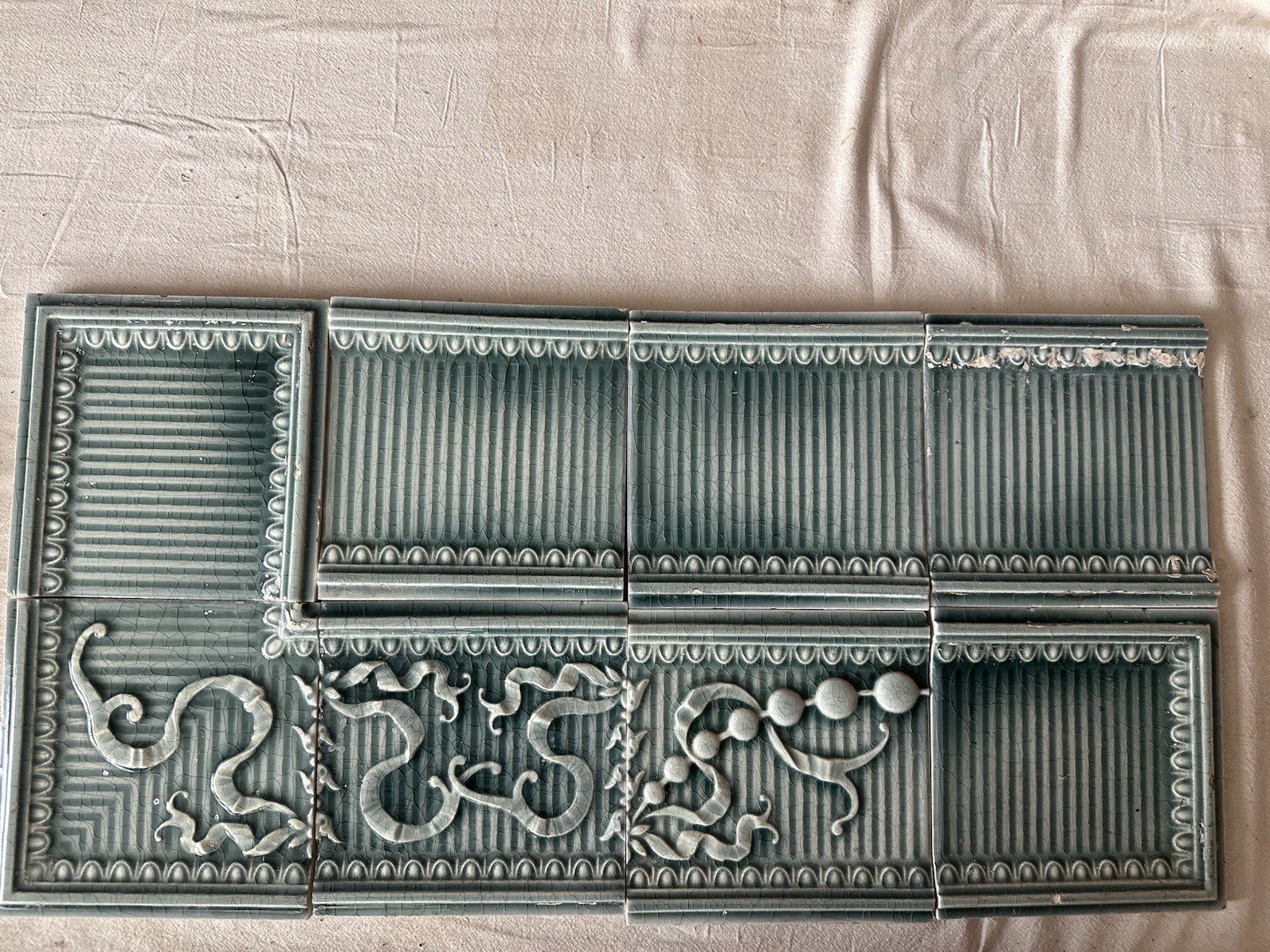 Antique Providential Tile Works Panel — Turquoise-Aquamarine, Trenton NJ, 8 Tiles - Image 2