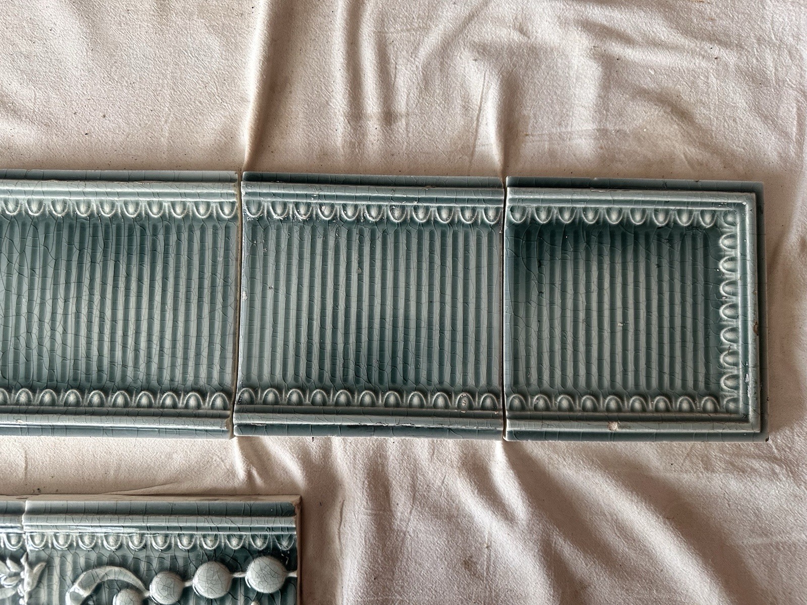 Antique Providential Tile Works Panel — Turquoise-Aquamarine, Trenton NJ, 8 Tiles - Image 3