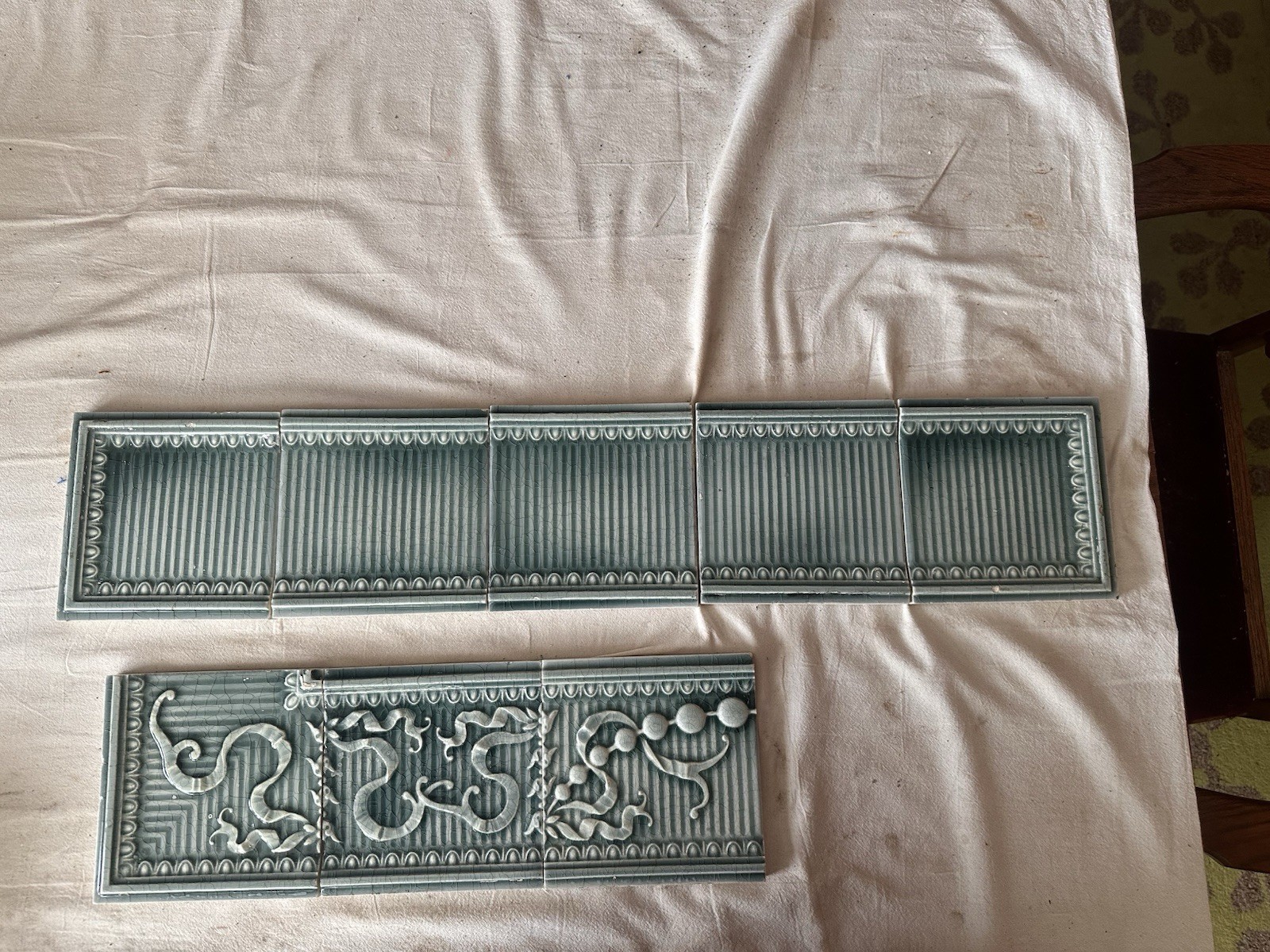 Antique Providential Tile Works Panel — Turquoise-Aquamarine, Trenton NJ, 8 Tiles - Image 4