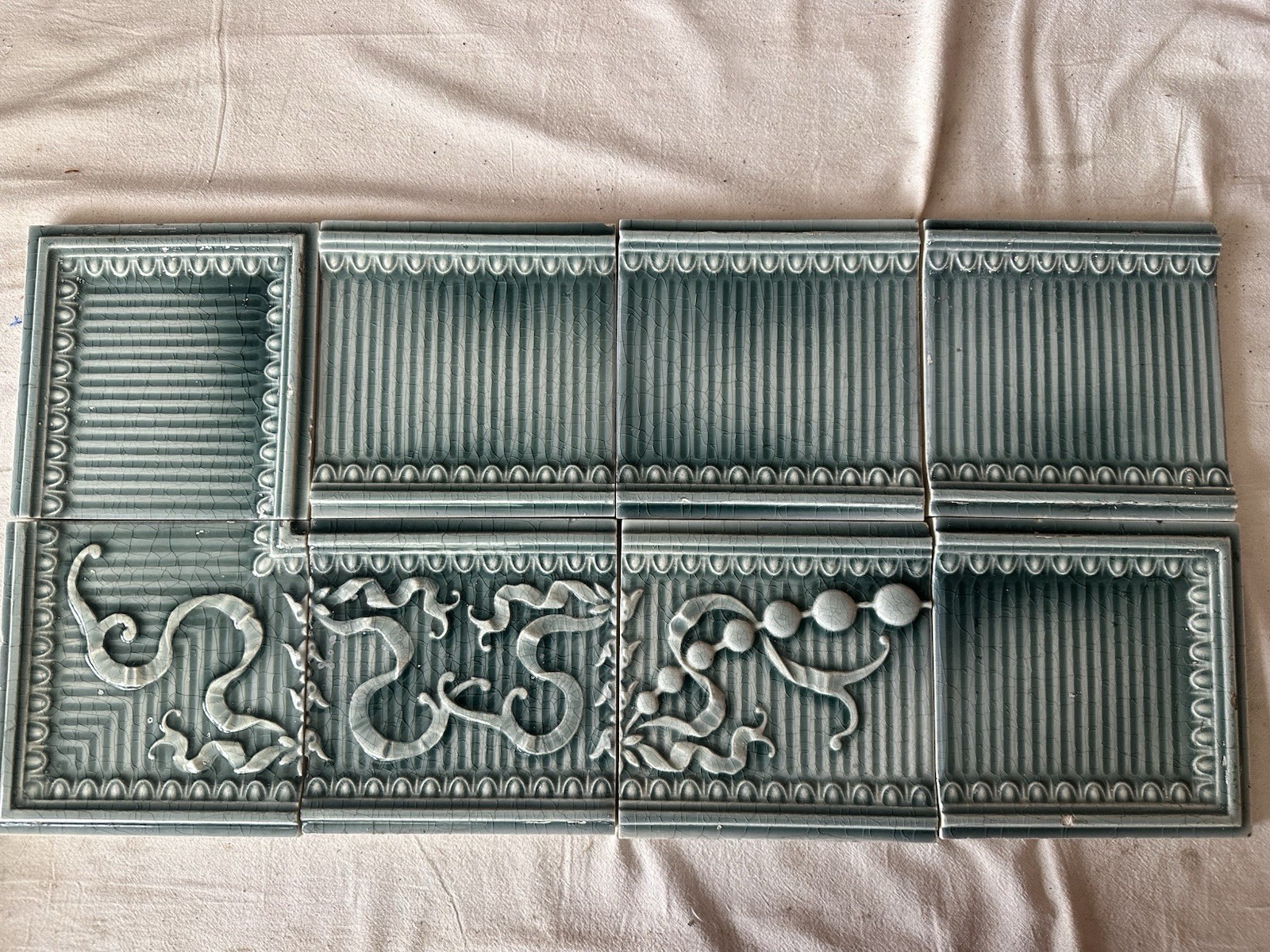 Antique Providential Tile Works Panel — Turquoise-Aquamarine, Trenton NJ, 8 Tiles - Image 5