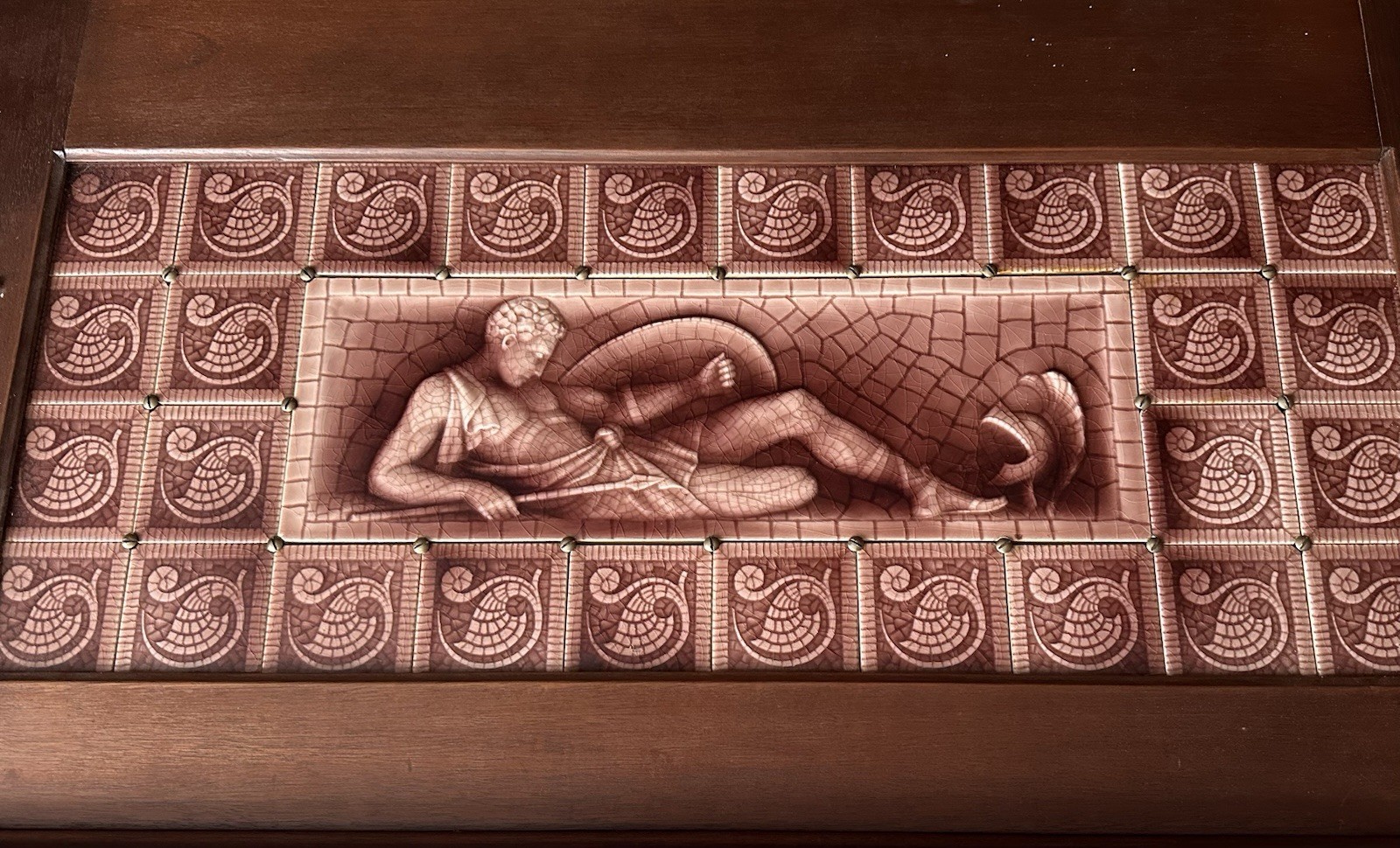 Antique AETCO Roman Soldier Figural Panel — Original Oak Frame, c.1905